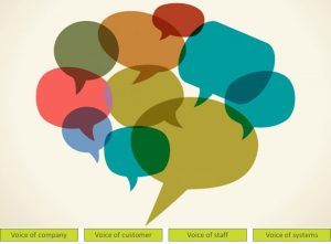 The different 'voices', or perspectives that can make up customer journey maps